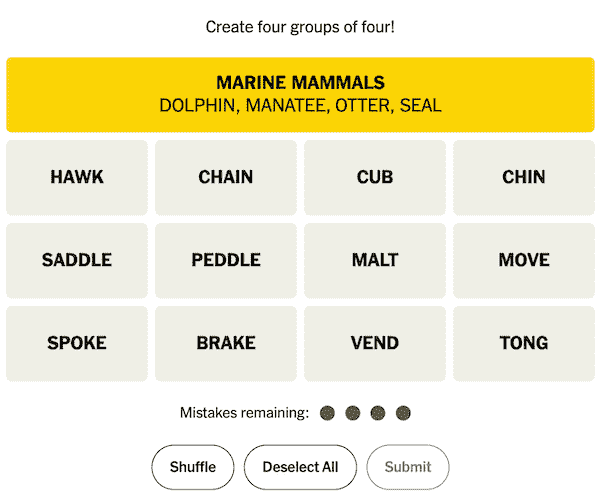 Word Association Game Step 2: Group four related words that share a common theme or category in the word puzzle